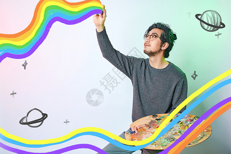 青年男性滑板绘出未来创意配图插画