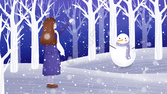 清新大雪小雪节气插画背景图片