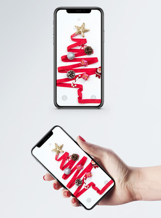 红色彩带圣诞树圣诞树手机壁纸模板