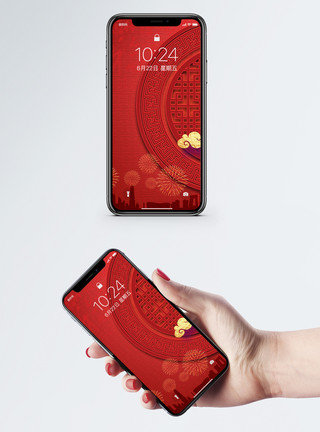 新年祥云素材红色喜庆背景手机壁纸模板