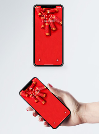 红色鞭炮新春手机壁纸模板