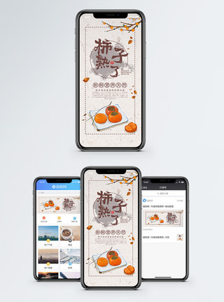 季节性水果柿子手机海报配图模板
