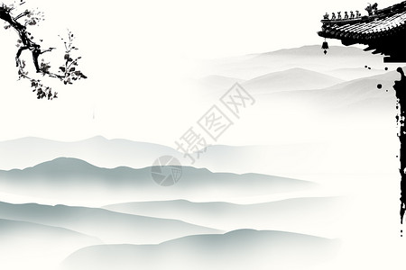 中国亭子中国风水墨背景设计图片