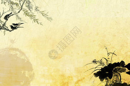 玻璃鸟中国风水墨背景设计图片