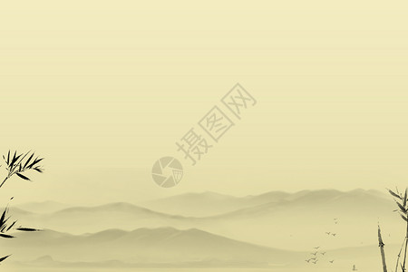竹船中国风水墨背景设计图片