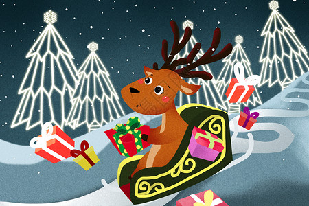 圣诞雪橇车圣诞节插画