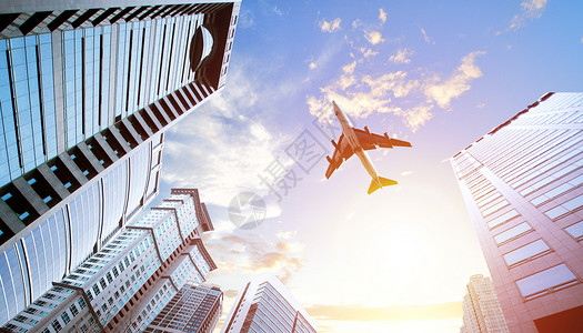 飞机俯视视角仰视建筑大厦场景设计图片