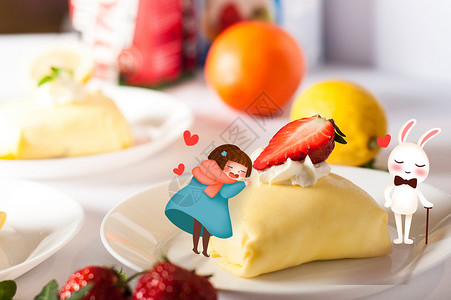 肉松小蛋糕小女孩抱甜品插画