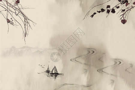 树船中国风水墨背景设计图片