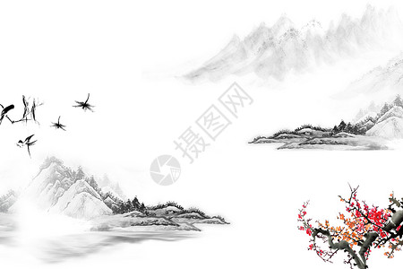 山与水中国风水墨背景设计图片