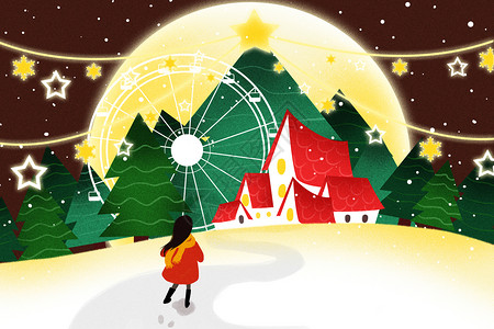 圣诞广告森林雪景插画