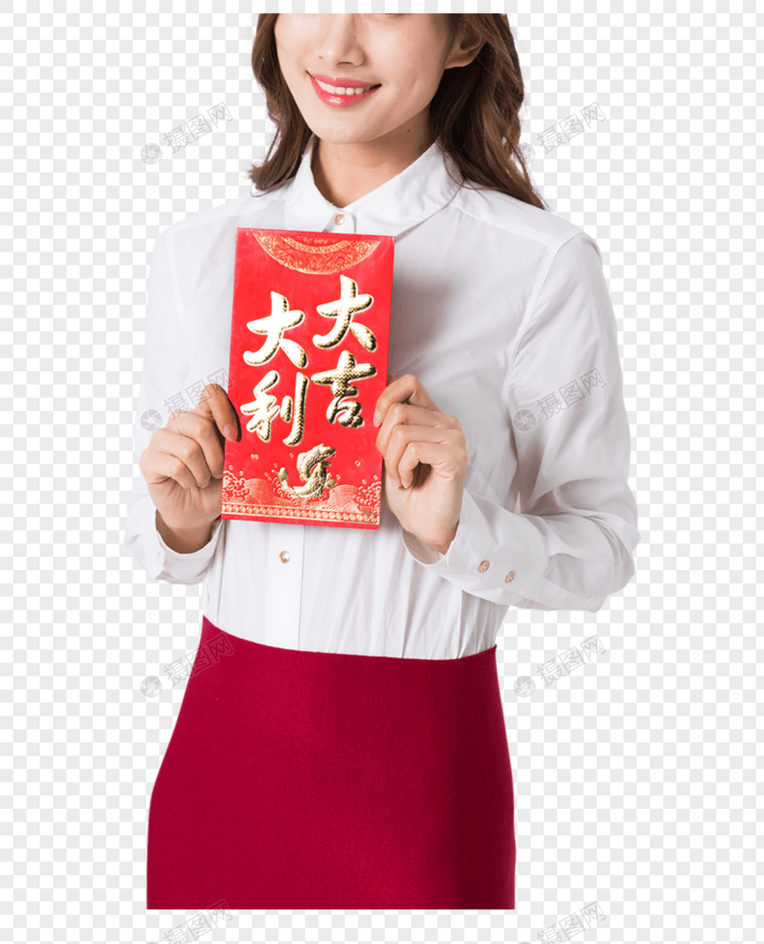 商务新年女性手拿红包图片