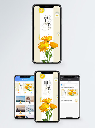花卉留白背景早安手机海报配图模板