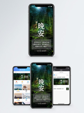 夜晚里树林晚安手机海报配图模板