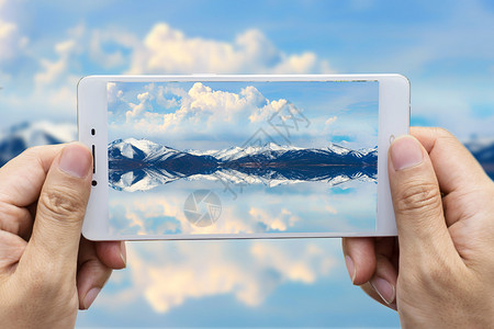 湖面景色手机摄影设计图片