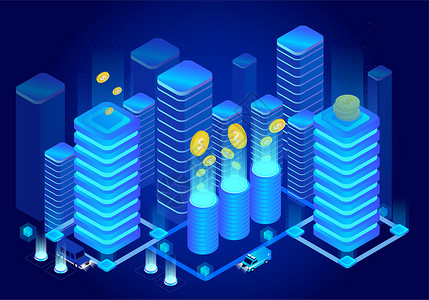 连接未来25D城市科技金融立体插画插画