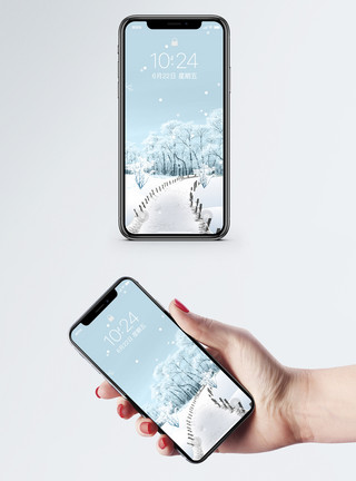 雪中树枝冬日雪景手机壁纸模板