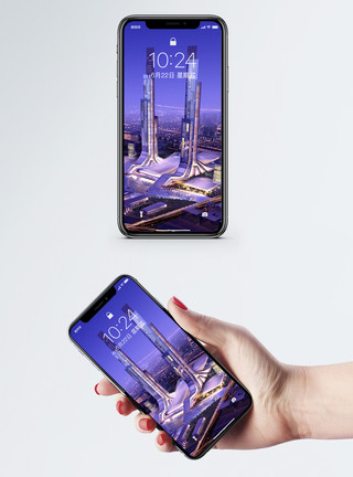 珠江大厦现代景观夜景手机壁纸模板
