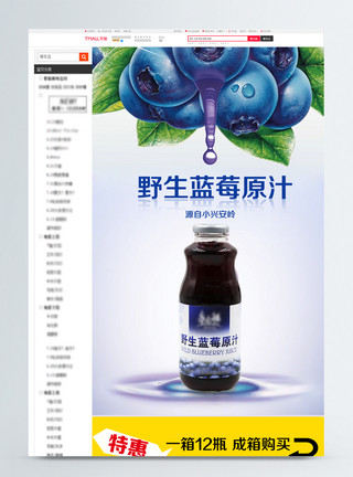 鲜榨蓝莓汁野生蓝莓原汁淘宝详情页模板