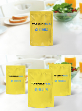 黄色美甲图食品袋子包装样机模板