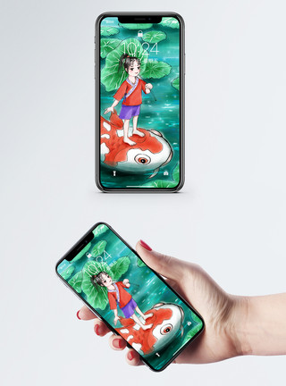 吉祥娃娃鲤鱼手机壁纸模板