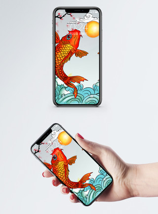 鲤鱼戏水年年有余手机壁纸模板