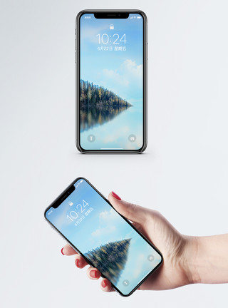 森林和天空小岛倒影手机壁纸模板