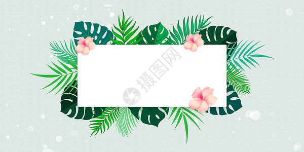 绿色边框相框花绿色植物花卉素材插画
