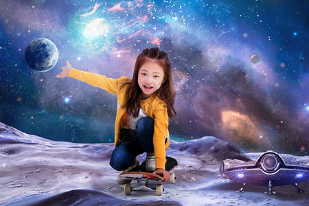 儿童玩滑板奇幻童梦场景设计图片
