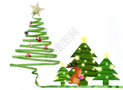 抠图元素绸带圣诞树插画