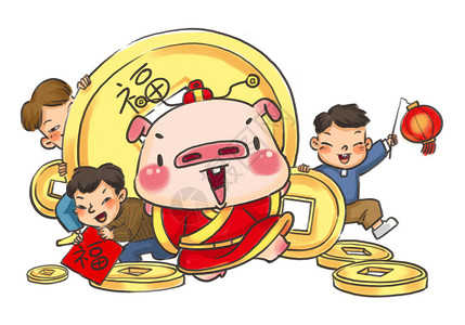 福猪送福新年插画