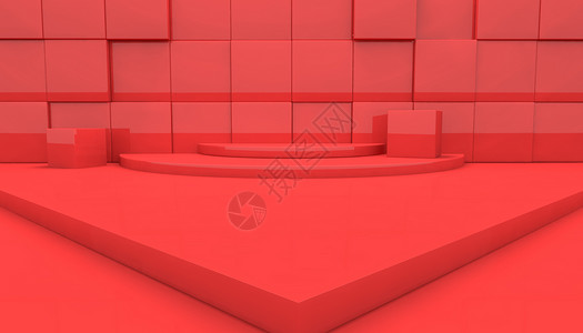 红色瓷砖3d抽象空间设计图片