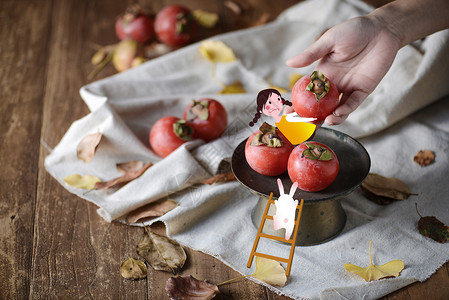 苹果静物新鲜水果柿子插画