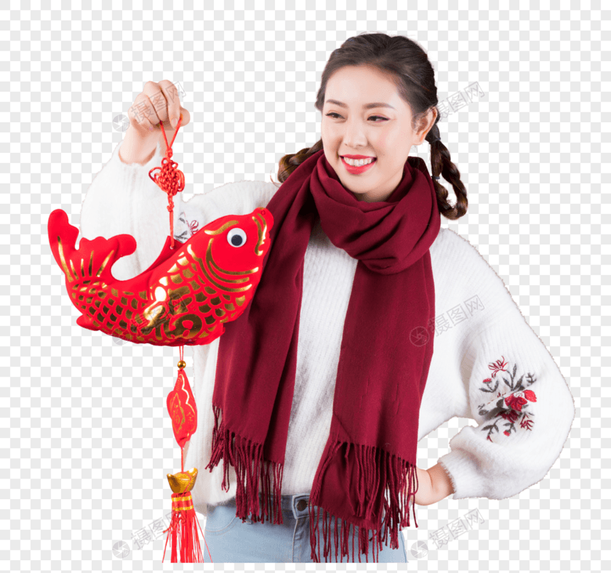 女性手拿新年装饰图片