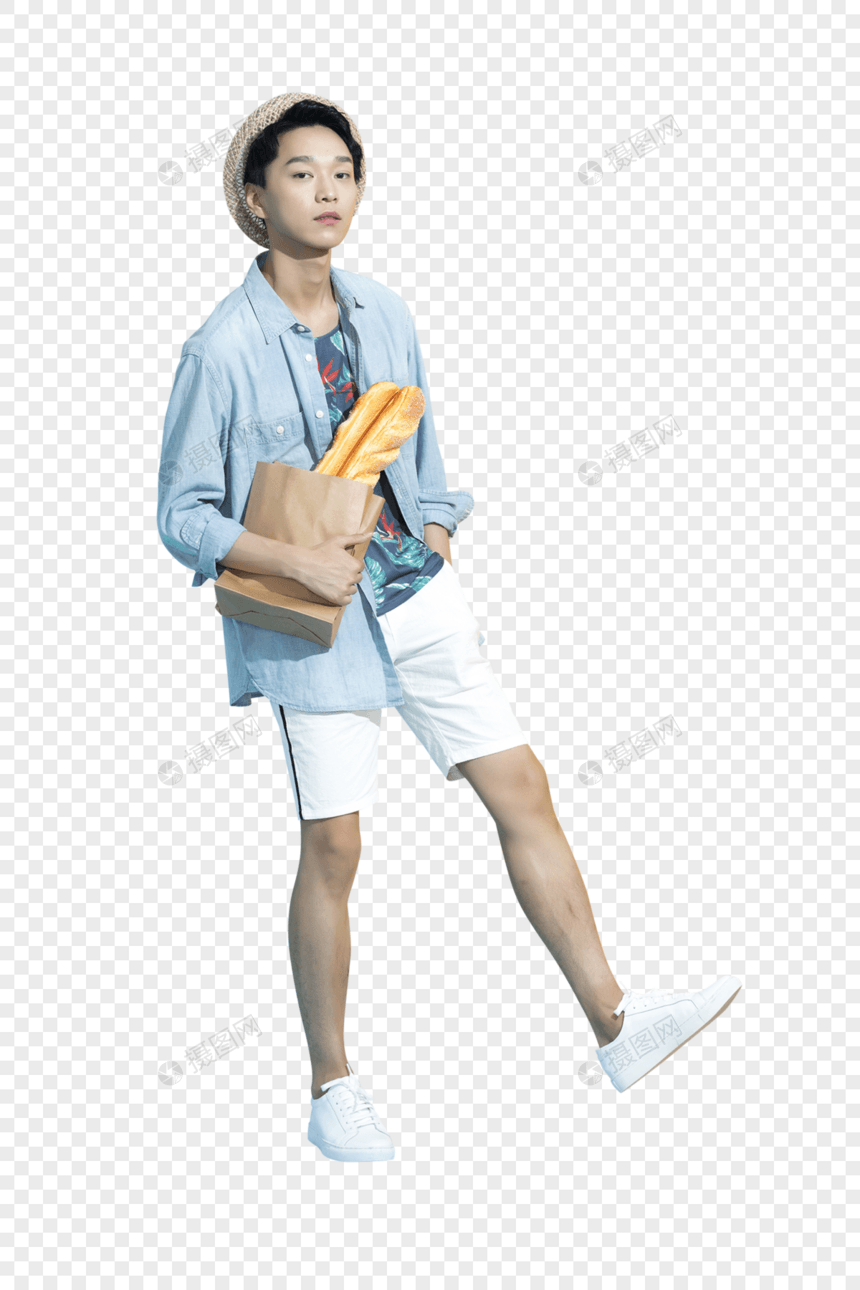 拿着面包的青年男性图片