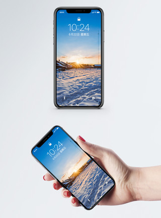 小雪冬天的日落手机壁纸模板