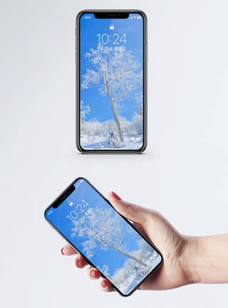 枯树高清素材雾凇雪景手机壁纸模板