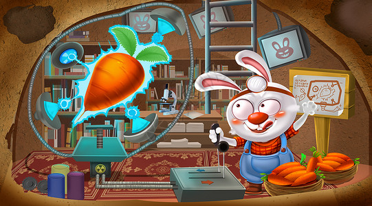 收萝卜农民疯狂的兔子插画