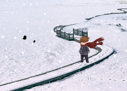 人寒冷狂风暴雪的冬季插画