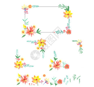 数字素材免扣水彩花卉边框插画