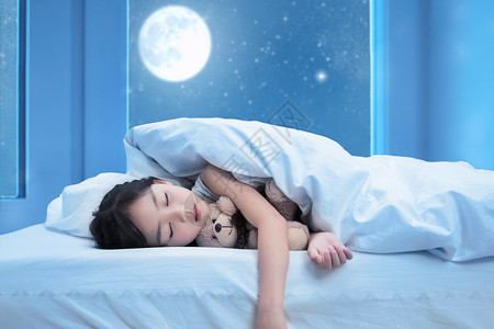 睡着儿童月光下睡着的女孩设计图片