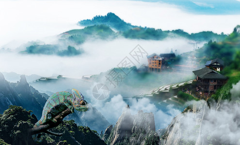 仙境湾梦幻山水背景设计图片
