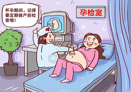 孕期产检定期产检漫画插画