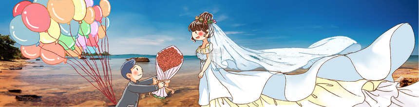 海边结婚的新人图片