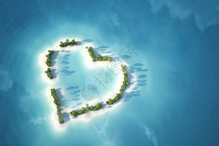 俯拍海洋俯拍心形小岛设计图片