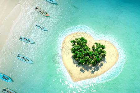 心形树航拍心形唯美小岛设计图片