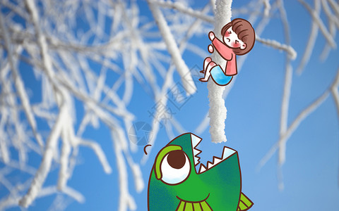 蓝鸟食人鱼冬天雪景插画