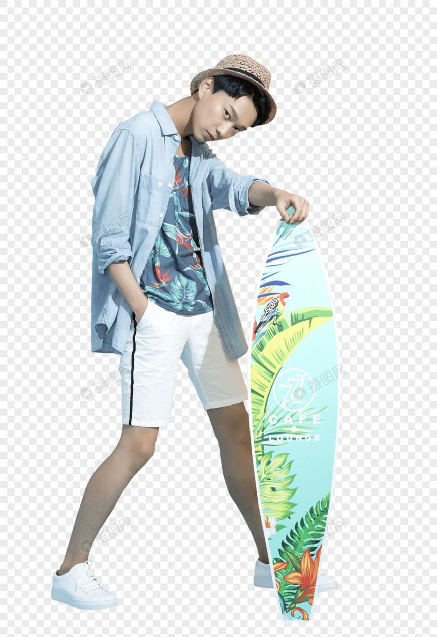 拿着冲浪板的青年男性形象图片