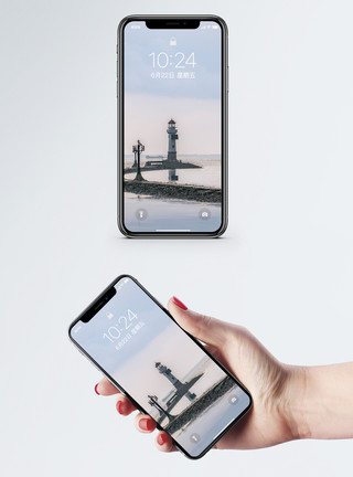 寒冷冬季天空吴淞口航标灯手机壁纸模板