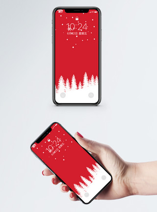 红色雪景圣诞节背景手机壁纸模板